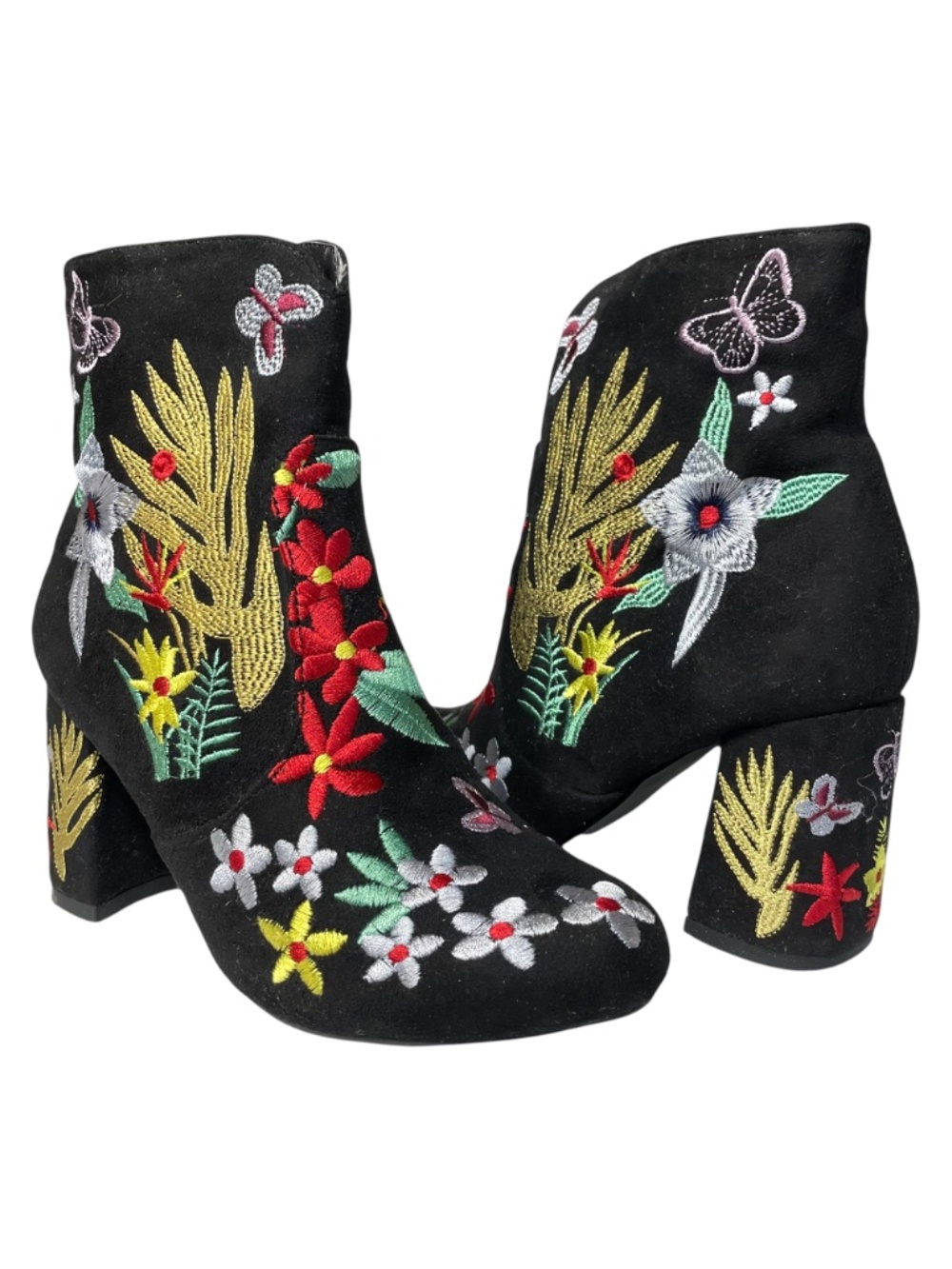 Floral Embroidered Booties 5.5 Rainbow Vegan Suede Flower Butterfly Ankle Boots